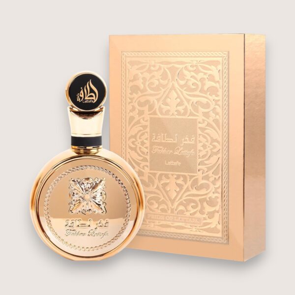 fakhar Flacon or et luxueux du parfum Fakhar Lattafa Gold pour femme - fragrance florale fruitée et sophistiquée - MADOSTYLE