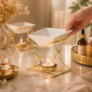 Brûleur Parfumé Carré Luxe Doré – Image 3