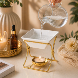 Brûleur Parfumé Carré Luxe Doré – Image 4