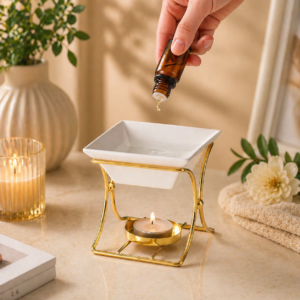 Brûleur Parfumé Carré Luxe Doré – Image 5